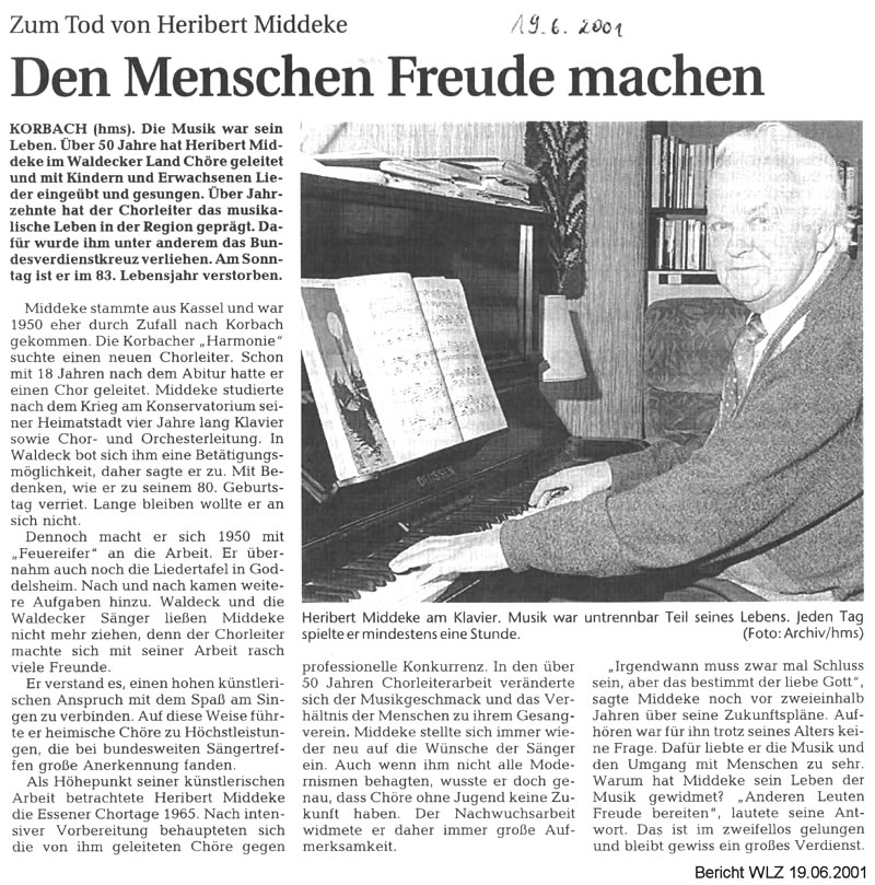 Heribert Middeke Pressebericht 2001